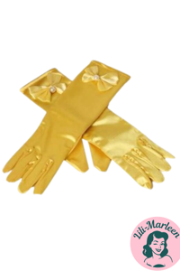 Lange satin festhandsker til børn -  søde med sløjfe og lille perle 