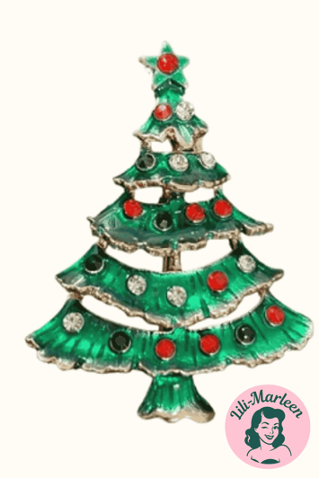 Jule broche - juletræ i grøn med smukke glitrende sten 