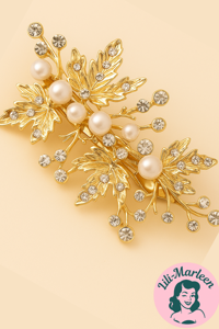 Hårklips - guldblad med perler og sten, guld