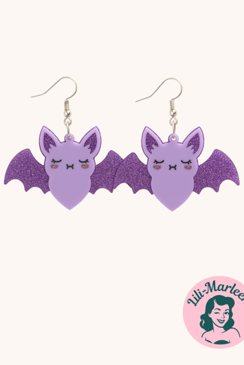 HængeØreringe - Cute falgremus, lilla med glimmervinger