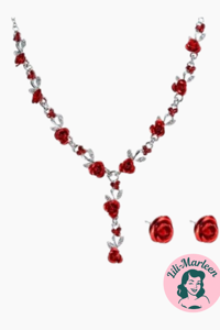 Røde Roser – Smykkesæt i Sølvlook med Øreringe og Halskæde