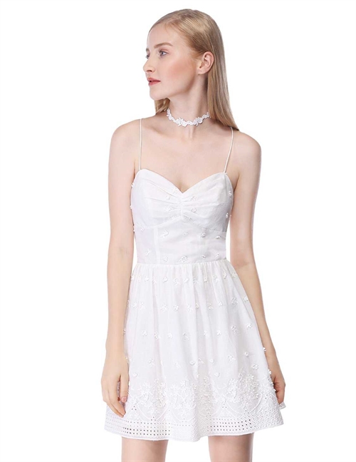 Konfirmations kjole - Daniella - sød offwhite kjole i bomuld med små blomster 