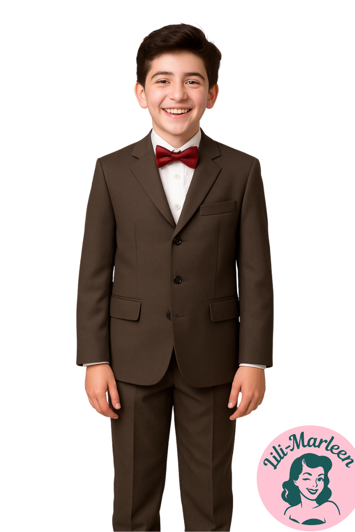 Børne jakkesæt: Altlas - brun - drengejakkesæt i 5 dele 