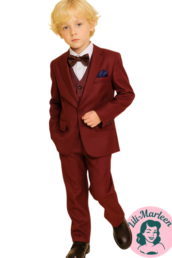 Børne jakkesæt: Altlas - mørk rød - drengejakkesæt i 5 dele 