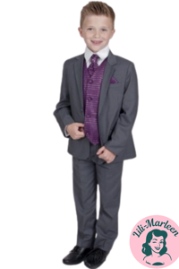 Børne jakkesæt: Anton; grå/lilla- jakkesæt i 5 dele 