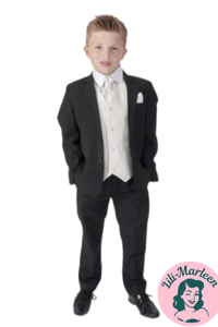 Børne jakkesæt: Anton; sort/ivory - jakkesæt i 5 dele 