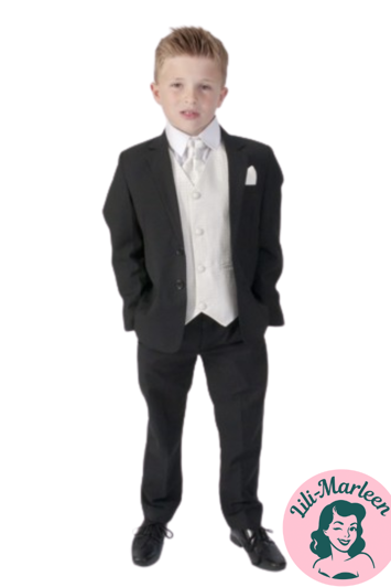 Børne jakkesæt: Anton; sort/ivory - jakkesæt i 5 dele 