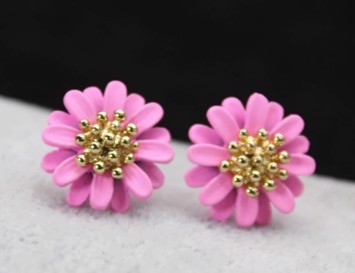Ørestikker - små blomster, pink med guld 