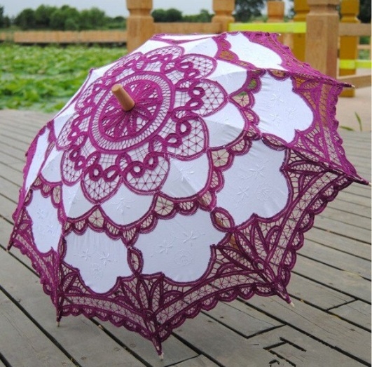 Store Springe synder Sol paraply/Brude parasol, hvid/lilla
