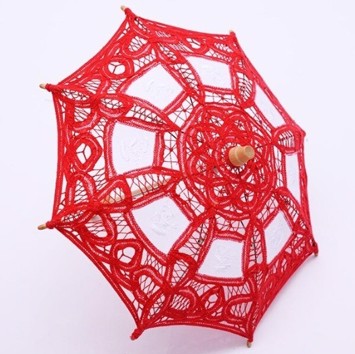 Sol paraply/Brudepige parasol, hvid/rød - lille