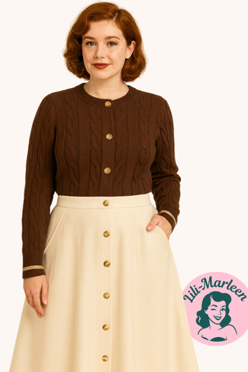 Miss Coffee Charm Brun Kabelstrikket Cardigan