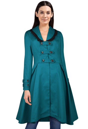 Frakke; Caroline, turkis - sød frakke med plads til kjolen i turkis