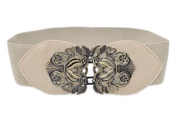 Bredt elastisk bælte: Charlotte; ivory med flot metal spænde 