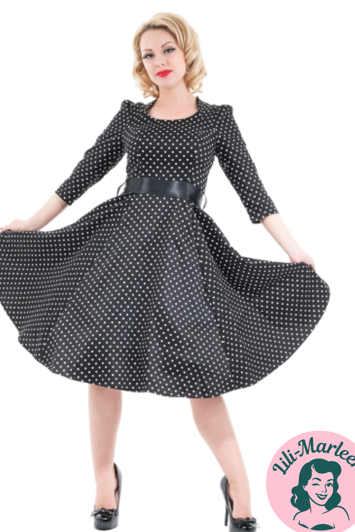 Miss Dottie – Sort Swingkjole med Hvide Prikker