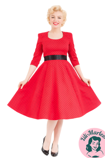 Miss Cherry – Rød Swingkjole med Sorte Prikker