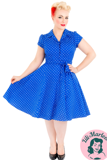 Miss Daisy – Blå Polka Dot Skjortekjole