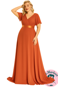 Lang gallakjole - Cornelia,  brændt orange