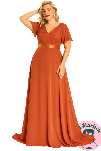 Lang gallakjole - Cornelia,  brændt orange