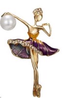 Broche - Dansende ballerina med perle, lilla