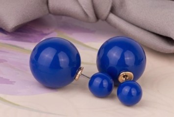 Øreringe - Dobbelt perle mellemblå glans