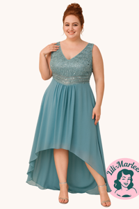 Lang gallakjole - Frederikke, lys støvet blå