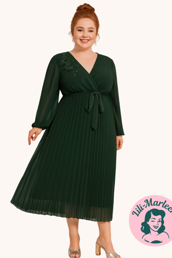 Halvlang gallakjole - Calyn, grøn - Skøn halvlang gallakjole/festkjole med et lille ærme