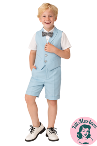 Børne jakkesæt: Evan - Lyseblå - jakkesæt med shorts i 4 dele 