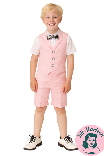 Børne jakkesæt: Evan - Lyserød - jakkesæt med shorts i 4 dele 