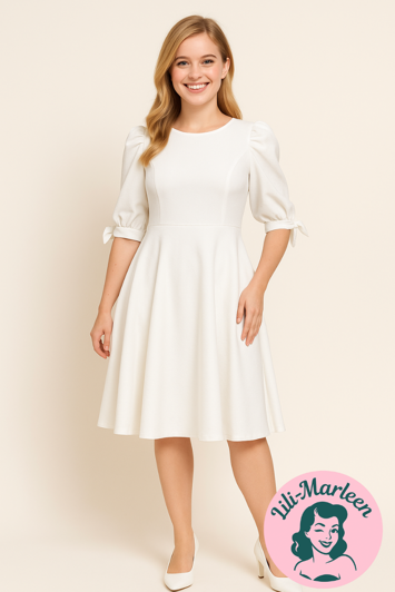 Konfirmations kjole -  Amalie - sød enkelt hvid kjole med pufærmer