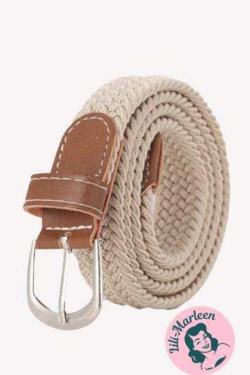 Elastisk Børnebælte i Naturfarve med Læderdetaljer