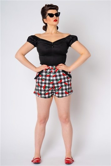 Vintage-shorts: Emilia Gingham Cherries shorts med jordbær