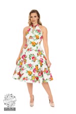 50ér kjole - Fae, smuk hvid kjole med rosenflora