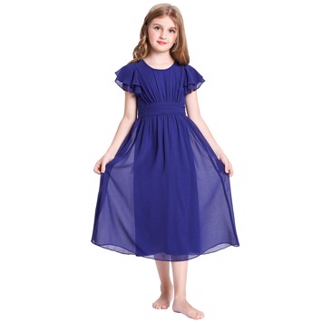 Børne festkjole; Little Maya Mørkeblå - lang børnegallakjole