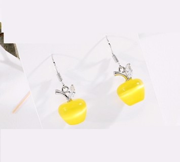 Øreringe - hængeøreringe med æbler, gule 925 sterling sølv 