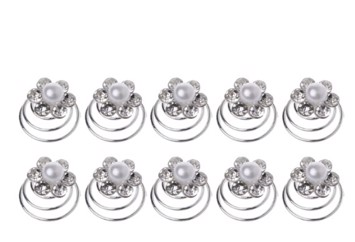 Hårspiraler med diamantblomster og perler x 10 stk. 