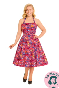 50ér kjole/swingkjole - Miss Viola - Sød halterneck kjole stedmoderblomster