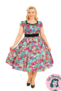 50ér kjole/swingkjole - Amanda - Smuk kjole med et væld af flora