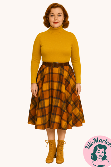 Vinternederdel – Miss Clara -  klassisk Sød ternet i jordfarver