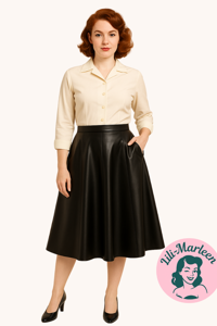 Swingnederdel - Miss Cassidy, sort - kunstlædernederdel med lommer