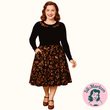 Swingnederdel – Miss Edwina – Efterårsblomster i 50’er-stil