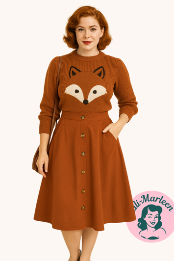 Miss Autumn Glow Nederdel i Burnt Orange med Knapper og Lommer