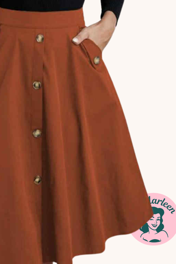 Miss Autumn Glow Nederdel i Burnt Orange med Knapper og Lommer