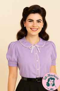 Romantisk Skjorte: CALLISTE - Lyselilla skjorte med let puf-ærme og flæser