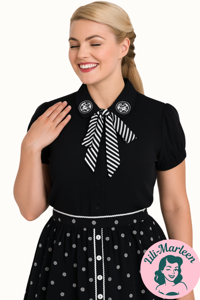 Skjortebluse; Skelli Blouse - sort skjorte med græskar og stribet sløjfe