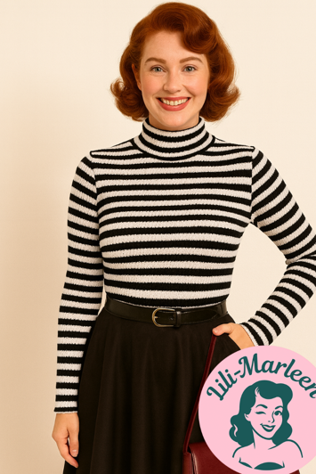 Højhals: Miss Beetlejuice, sort/hvid; En klassiker i dit klædeskab