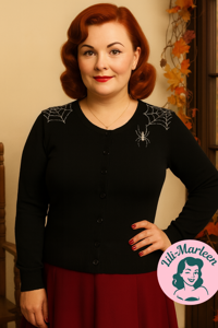 Cardigan: Etsi bitsy spider, sort - sort cardigan med edderkopespind 
