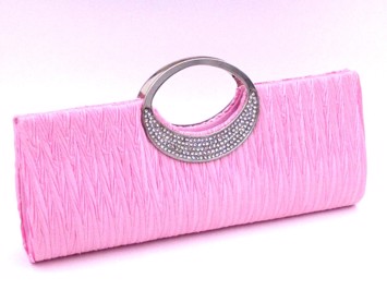 Fest clutch - Lydia, lyserød - sød fest taske i satin med glitrende sten 301