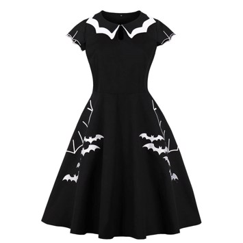 Spencer kjole; Miss Batwing - sort med Halloween print 