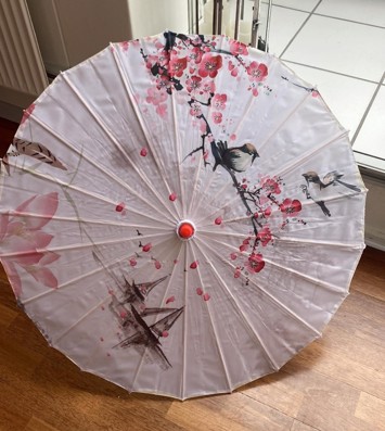Solparaply/ parasol - hvid med songbird