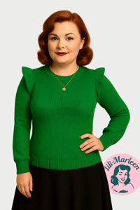 Vinterstriktrøje - Monica i grøn med ruffels
